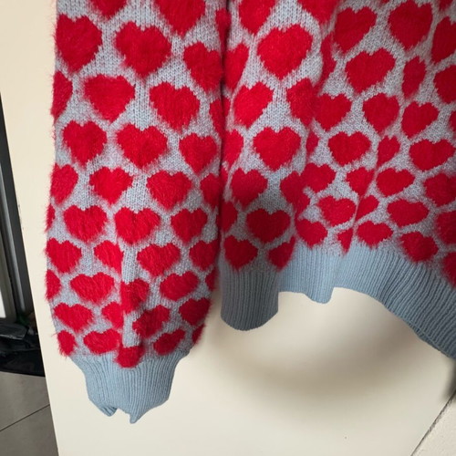 Milk white sweater like new with hearts, blue and pink