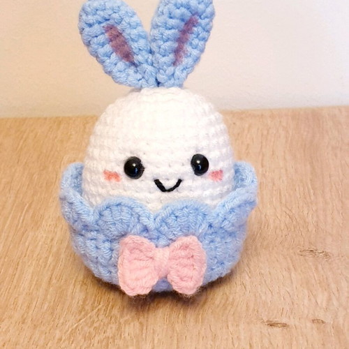 Easter Bunny in Blue Handmade Knitted Basket New