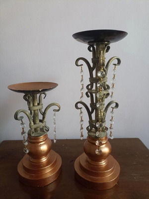 Antique metal candlesticks, set of 2, 36 and 24 cm height