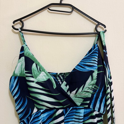 One-piece tropical print jumpsuit M/L like new with belt and chest support