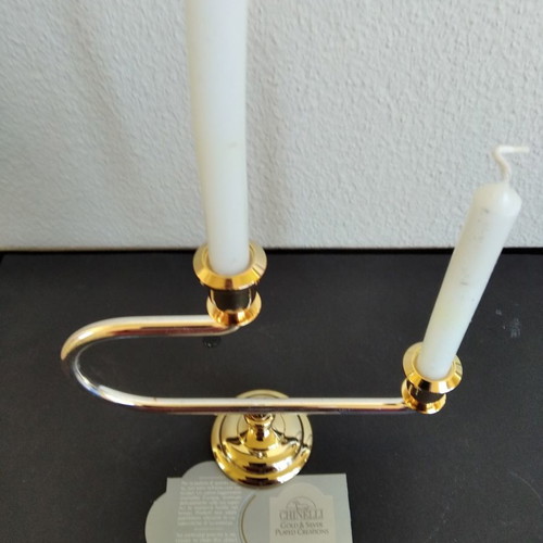 Chineli Italy candle holder silver gold new 15x13 cm
