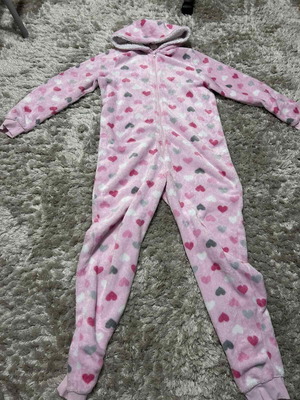 Women’s fleece onesie with hood like new, pink and purple