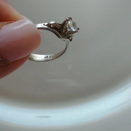 Silver 950 ring with zirconia, handmade solitaire