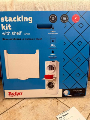 Roller stacking kit with shelf for washer and dryer