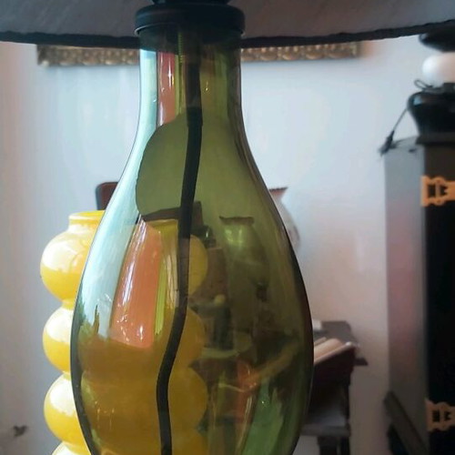 Table lamp made of green transparent thick glass like new