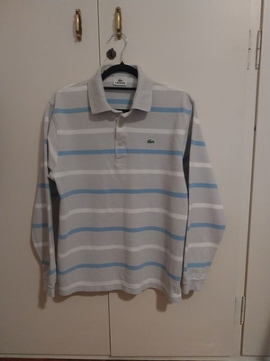 Lacoste long-sleeve shirt size M like new, light gray with stripes