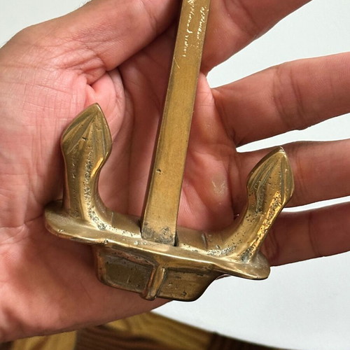 Vintage brass wall hook anchor design used, 13.5x7.5 cm