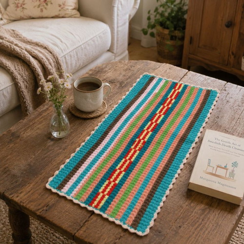 Handmade knitted table runner 35×65 cm multicolor