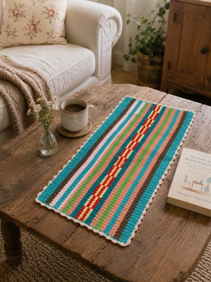 Handmade knitted table runner 35×65 cm multicolor