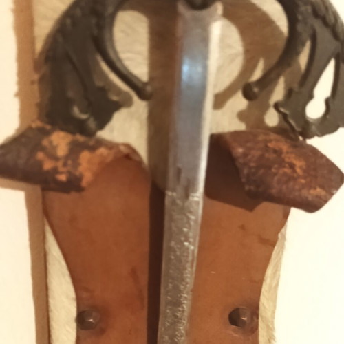Vintage wall decoration set with swords, shield & leather masks