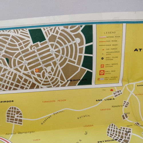 Shell Athens Touring Map used, 1960s-70s
