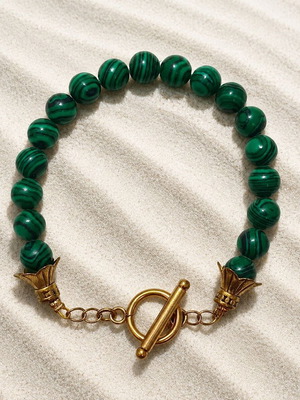 Handmade bracelet with malachite and steel chain new