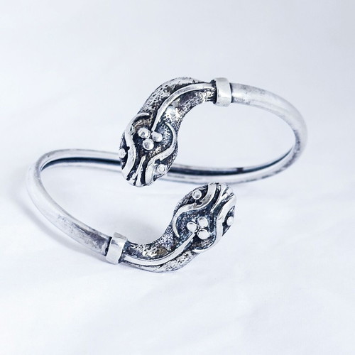 Silver bracelet vintage double snake heads 1960s used