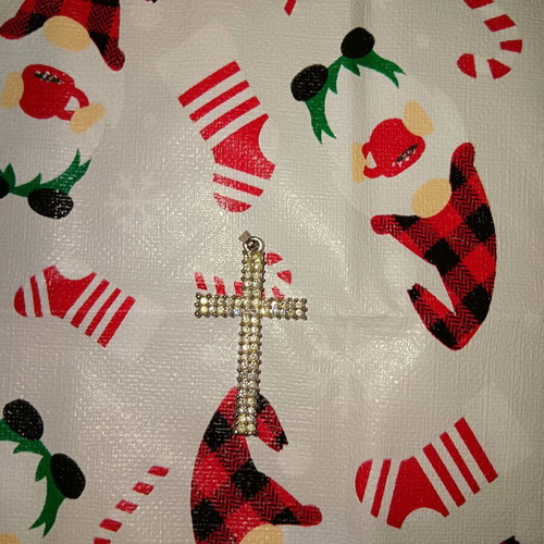 Cross pendant like new, silver with white rhinestones