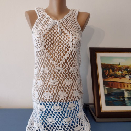 Beach dress new, handmade crochet, 100% cotton, size S/M