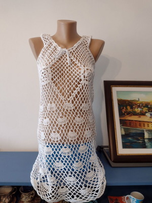 Beach dress new, handmade crochet, 100% cotton, size S/M