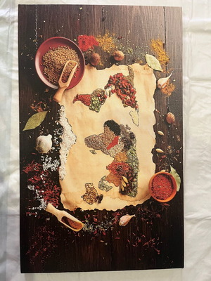 Painting world map with spices like new 40x65 cm