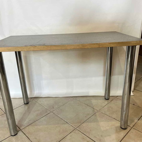 Kitchen table with metal legs and wooden granite-effect top 74x105x60