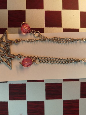 Star earrings new with pink beads and silver
