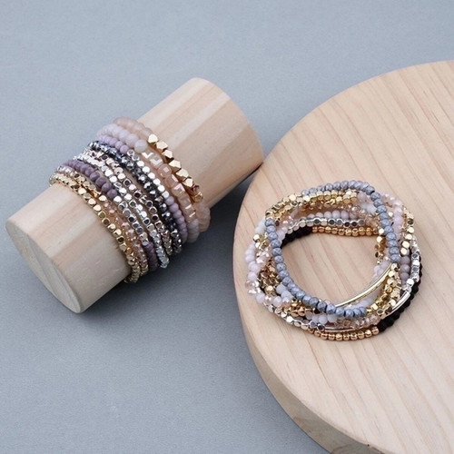 Boho Elastic Bracelets Set of 5 with Crystal Beads new