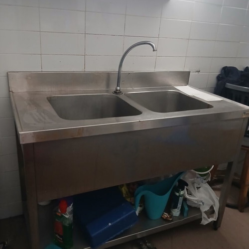 Professional Stainless Steel Sink with 2 Basins and Shelf like new