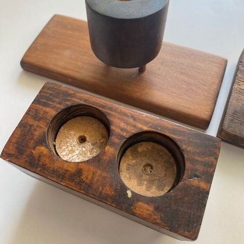 Rustic wooden candle holders set of 3 used, handcrafted minimal style