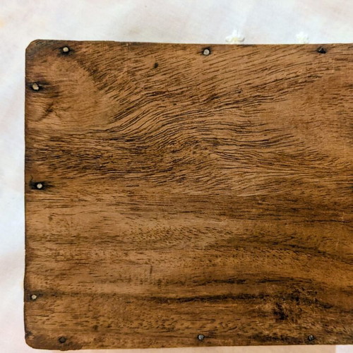 Vintage handmade carved wooden box jewelry case