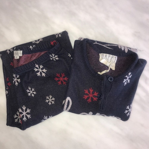 Happy People winter pajama set dark blue with Christmas designs like new