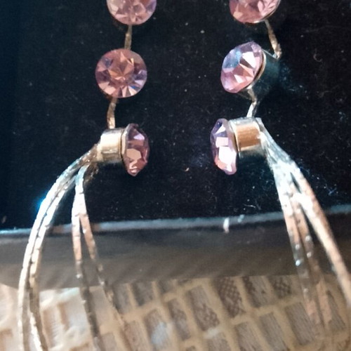 Long earrings with pink transparent stones new