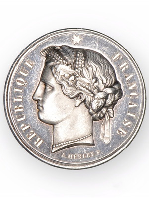 Silver medal of the French Republic used, L.Merley, 28 mm diameter