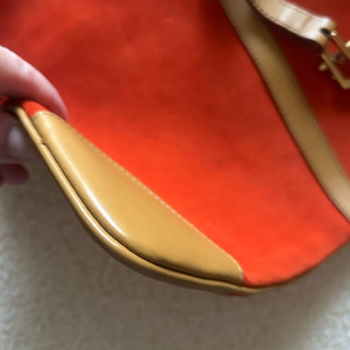 Gucci vintage shoulder bag orange, new, leather and suede with bamboo handle