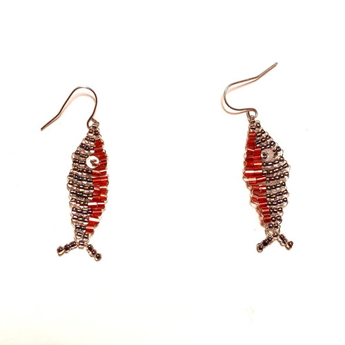Handmade fish earrings dark colors new made of beads