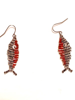 Handmade fish earrings dark colors new made of beads