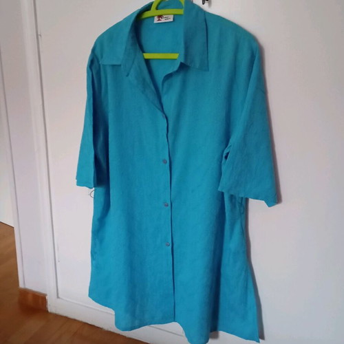 Shirt blouse XXL like new, cotton with embroidery blue turquoise