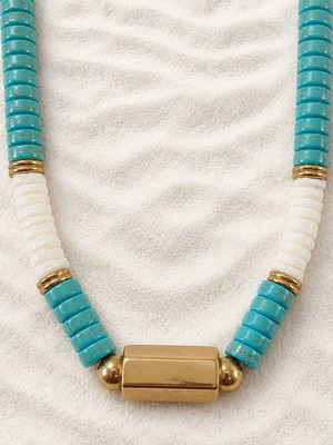 Handmade necklace with turquoise and chalcedony on stainless steel chain new