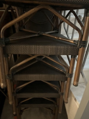Almeco Bistro Chairs like new, set of 20, metal frame with woven seat