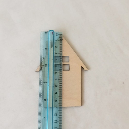 Wooden house shapes with windows, laser-cut, set of 5