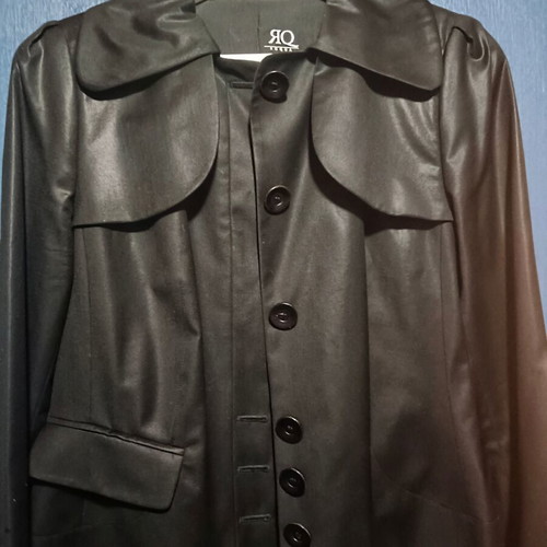 Roqua black cool wool jacket, glossy texture