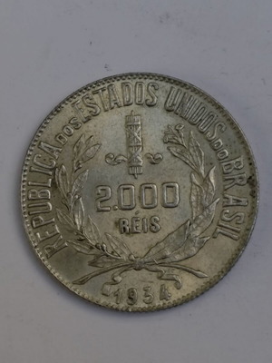 Silver coin 2000 Reis 1934 Brazil like new