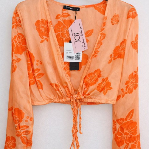 Floral Orange Crop Top with Front Tie Size S New with Tags