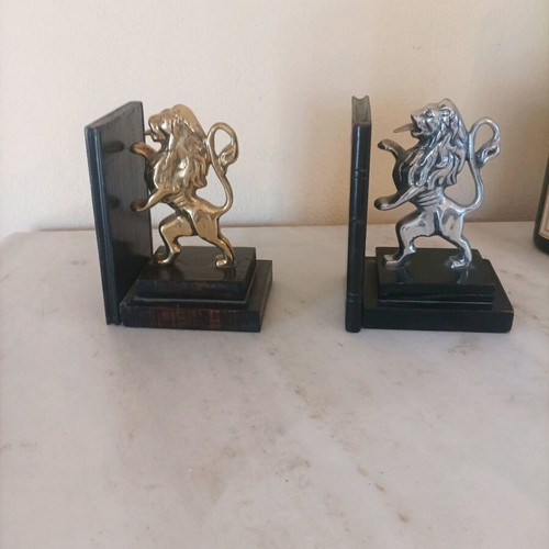 Bookends used, bronze with wood