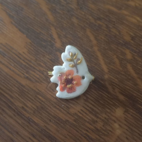 Handmade ceramic brooch new, multicolored with decoupage and glass coating