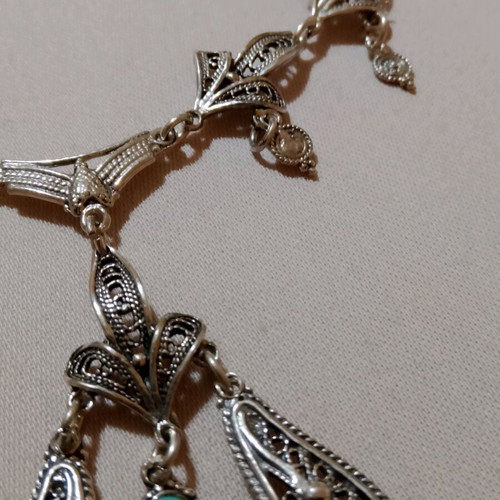 Handmade silver vintage necklace with filigree and turquoise like new