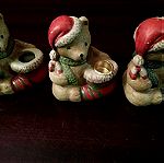  4 Vintage Μικρά Χριστουγεννιάτικα Κηροπήγια Αρκουδάκια