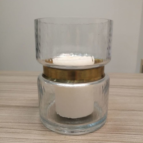 Decorative glass candle holder vase used with gold design