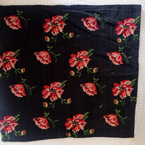 Handmade embroidered cross-stitch pillowcase 56x54 cm unused vintage