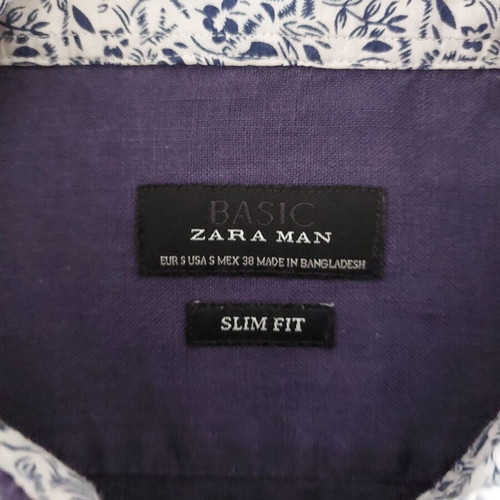 Zara Man linen shirt small, navy blue, slim fit, used