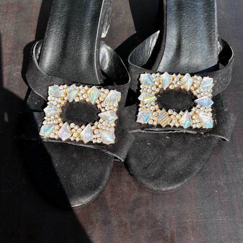 Suede black women's sandals with decorative buckle, like new