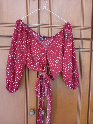 Shein crop top, size L, red and white polka dots