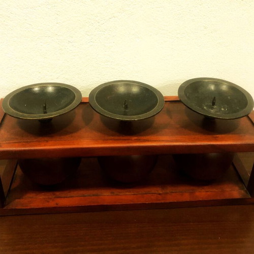 Wooden three-candle candlestick new, length 45cm height 17cm